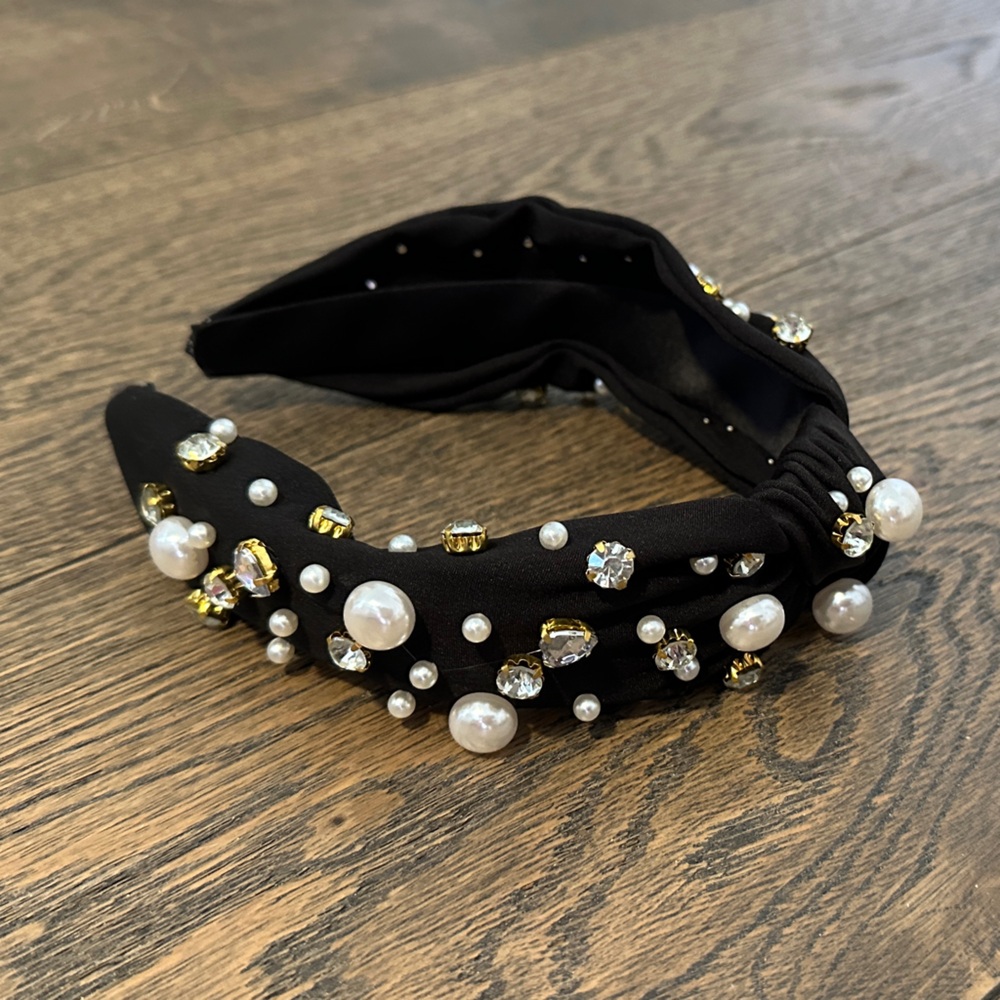 Embellished Black Top-Knot Headband